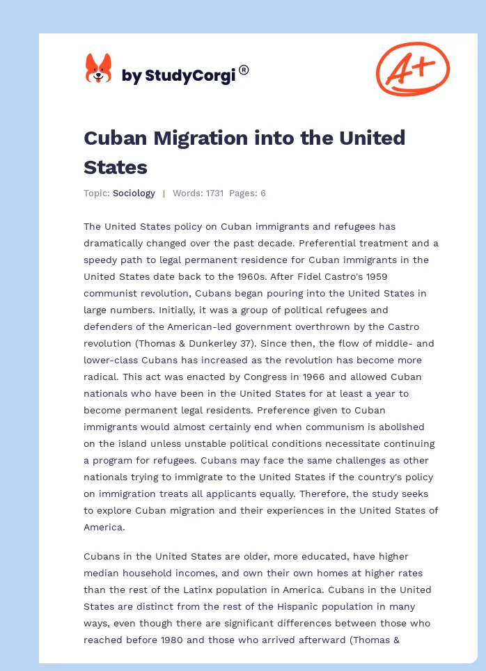 Cuban Migration into the United States. Page 1