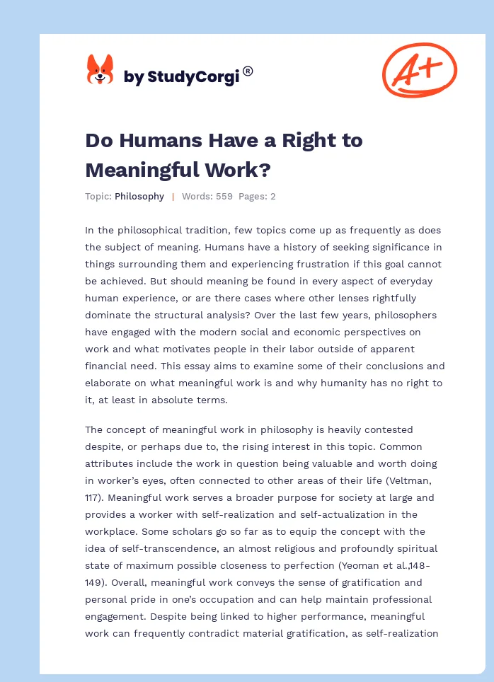 Do Humans Have a Right to Meaningful Work?. Page 1