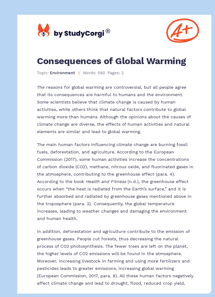 Consequences of Global Warming. Page 1