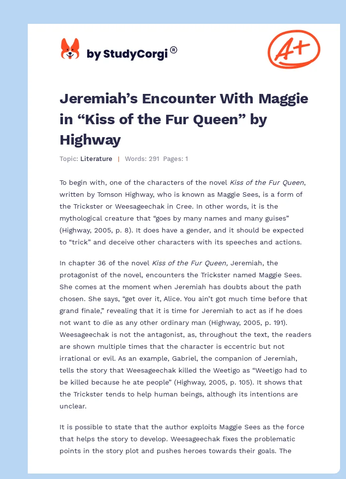 Jeremiah’s Encounter With Maggie in “Kiss of the Fur Queen” by Highway. Page 1