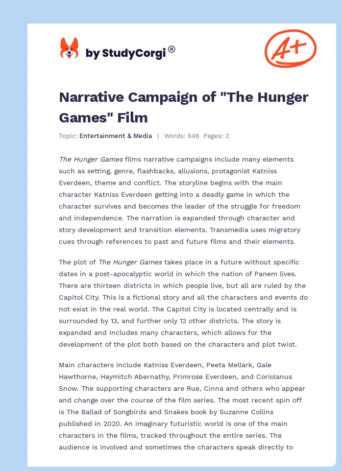 Narrative Campaign of "The Hunger Games" Film. Page 1