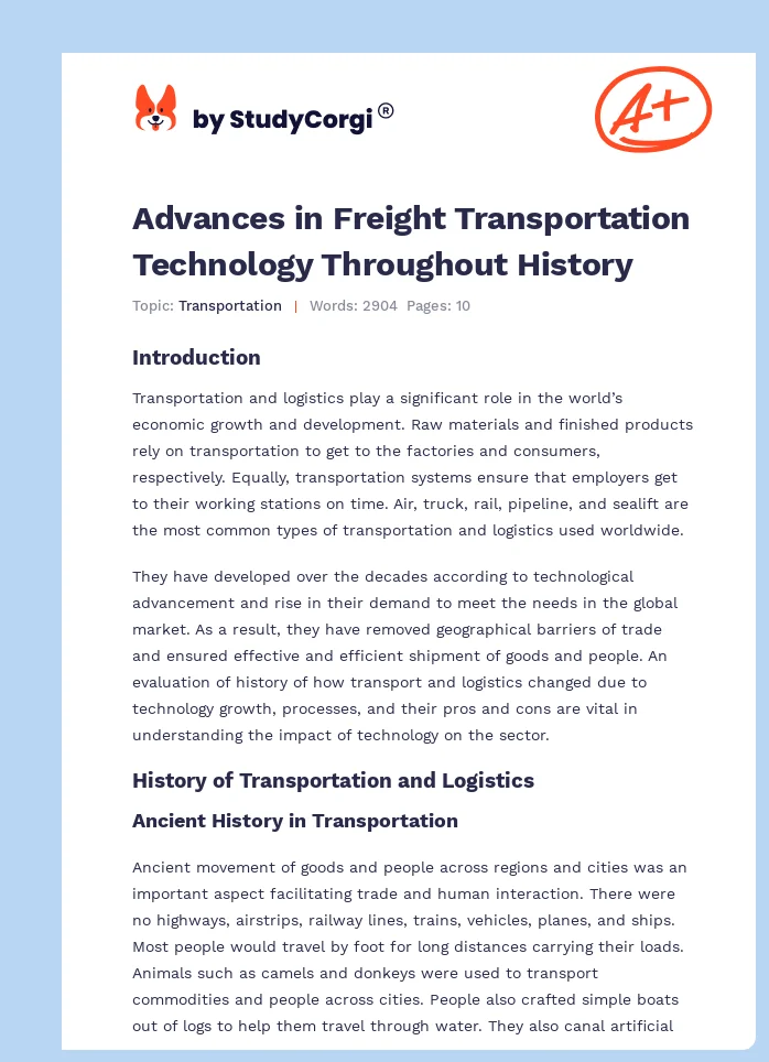Advances in Freight Transportation Technology Throughout History. Page 1