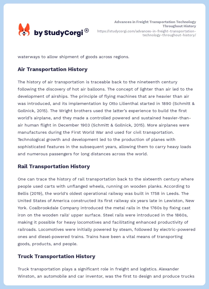 Advances in Freight Transportation Technology Throughout History. Page 2