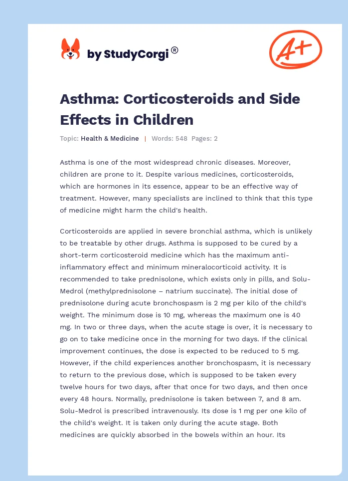 Asthma: Corticosteroids and Side Effects in Children. Page 1