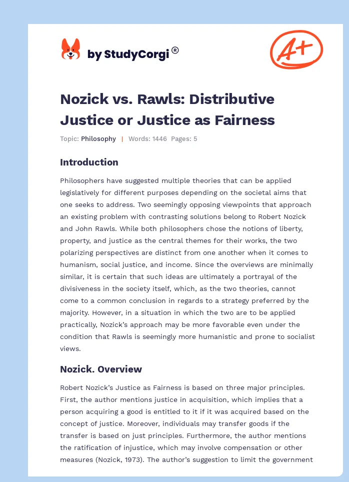 Nozick vs. Rawls: Distributive Justice or Justice as Fairness. Page 1