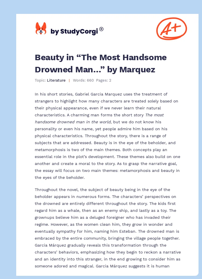 Beauty in “The Most Handsome Drowned Man…” by Marquez. Page 1