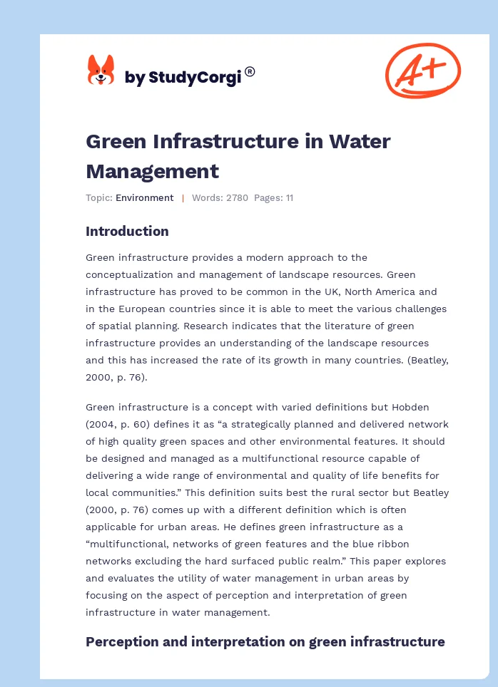 Green Infrastructure in Water Management. Page 1