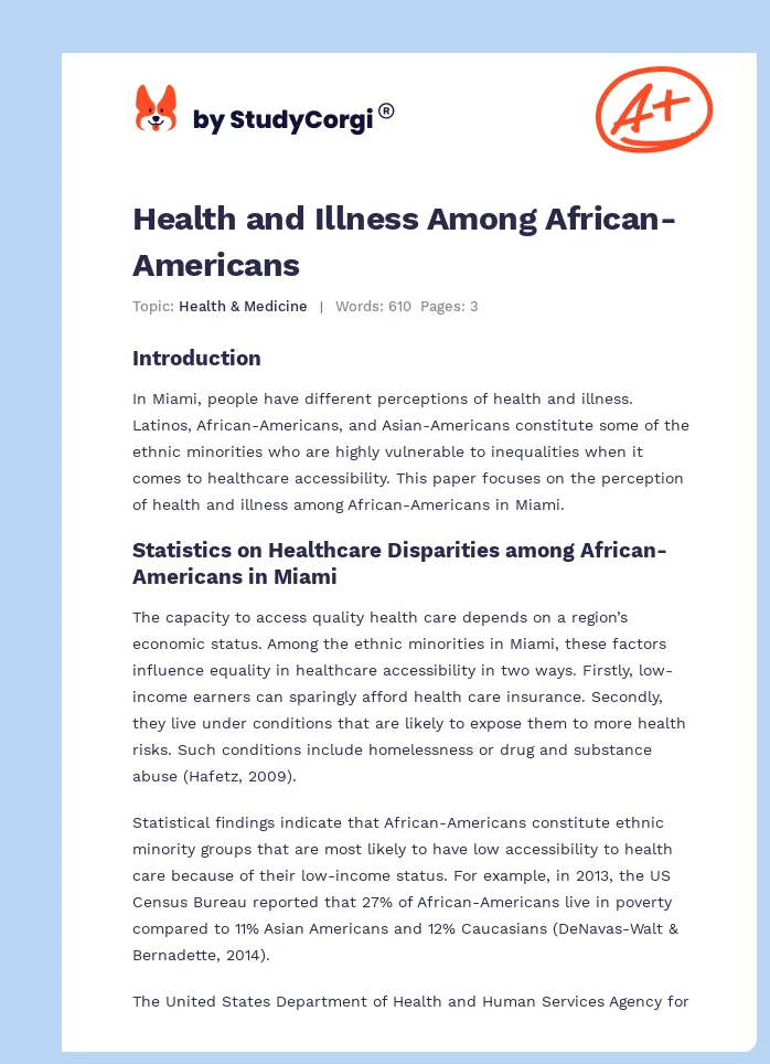 Health and Illness Among African-Americans. Page 1