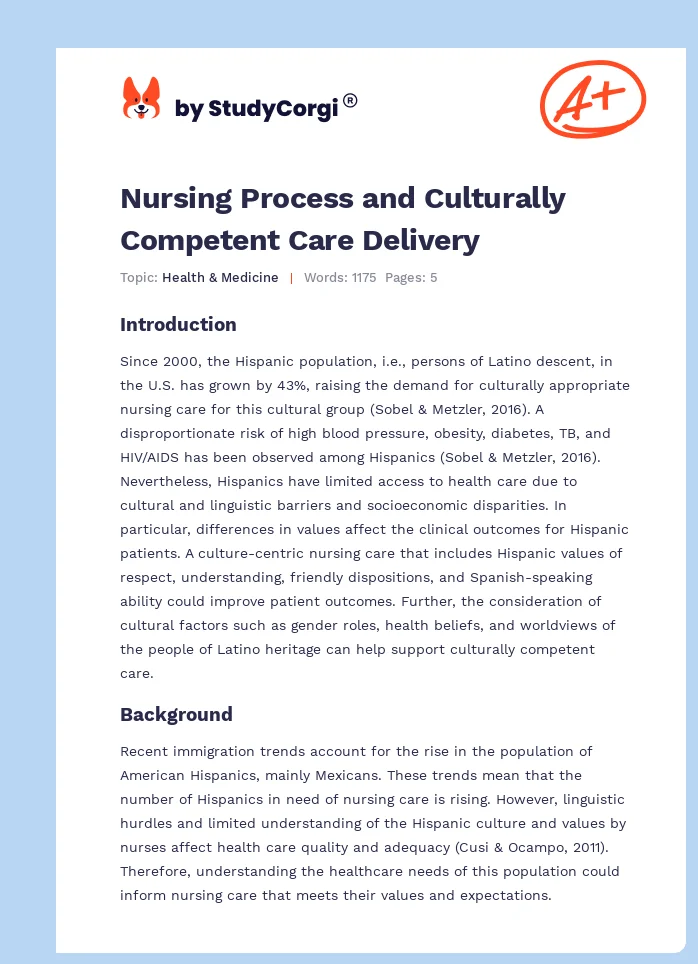 Nursing Process and Culturally Competent Care Delivery. Page 1
