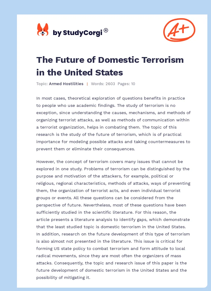 The Future of Domestic Terrorism in the United States. Page 1