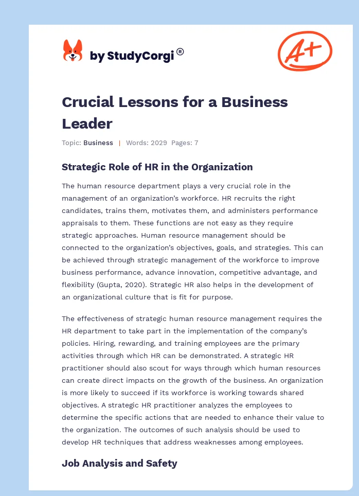 Crucial Lessons for a Business Leader. Page 1