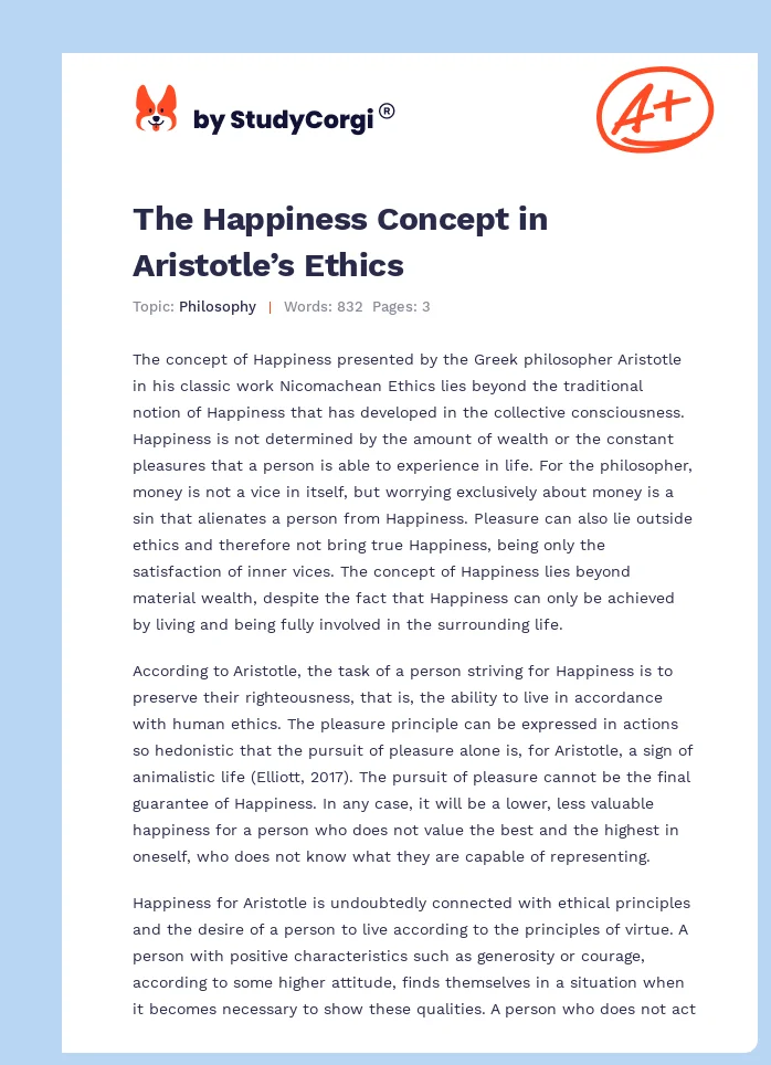 aristotle essay on happiness