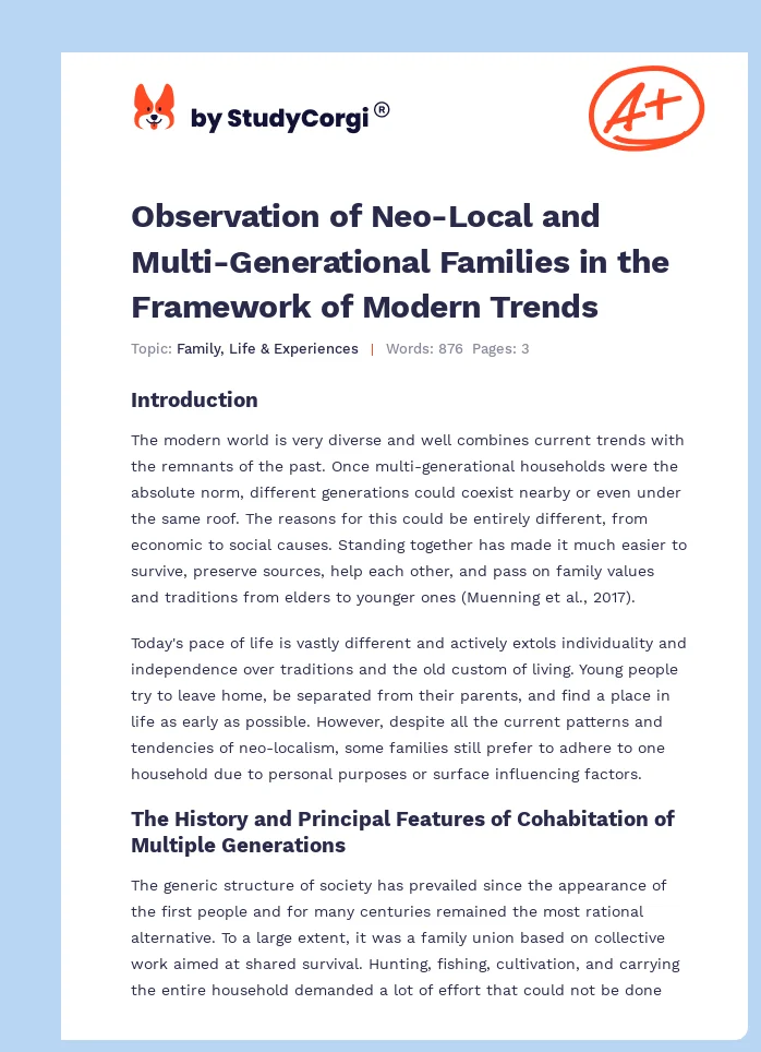 Observation of Neo-Local and Multi-Generational Families in the Framework of Modern Trends. Page 1