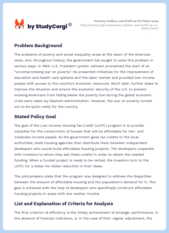 Poverty, Politics, and Profit as US Policy Issue. Page 2