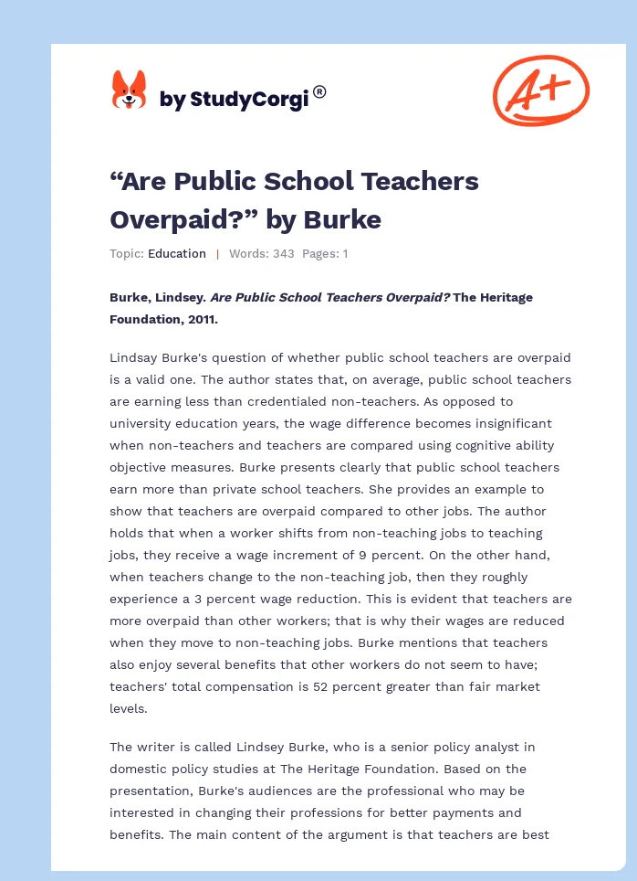 “Are Public School Teachers Overpaid?” by Burke. Page 1
