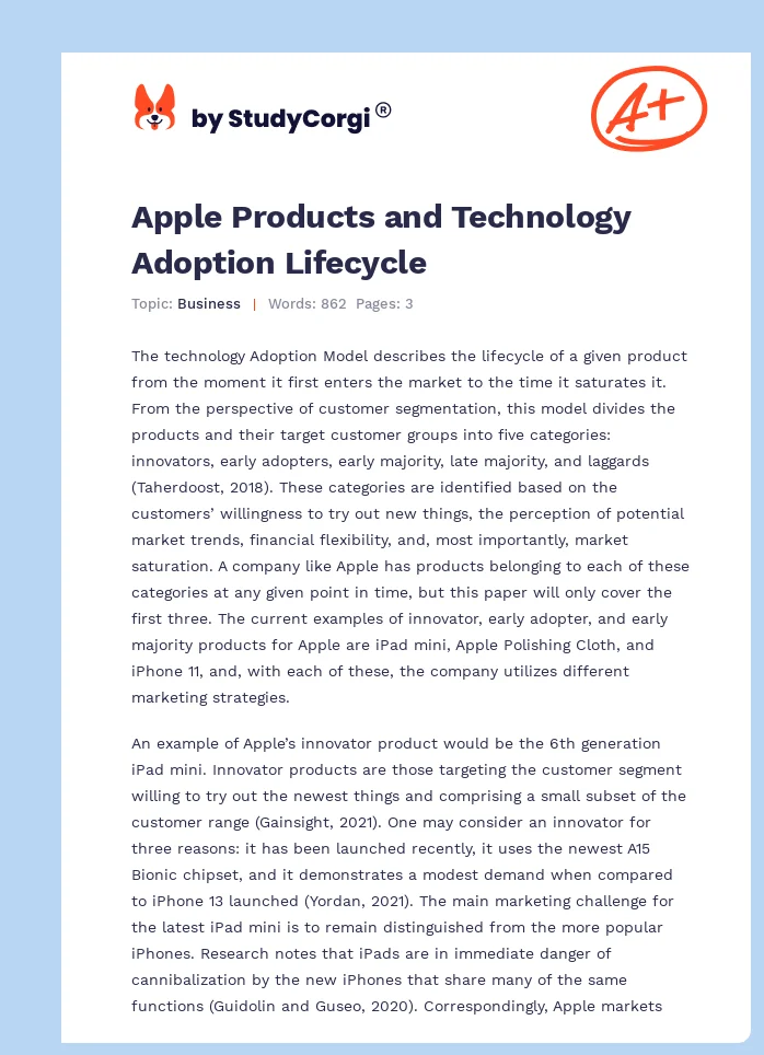 Apple Products and Technology Adoption Lifecycle. Page 1