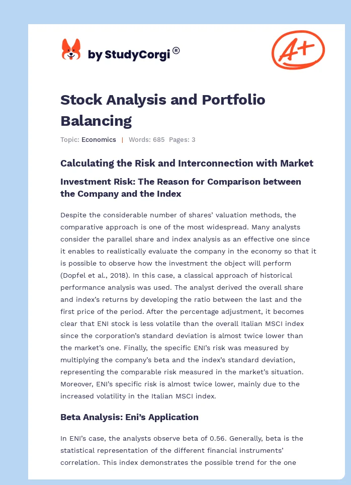 Stock Analysis and Portfolio Balancing. Page 1