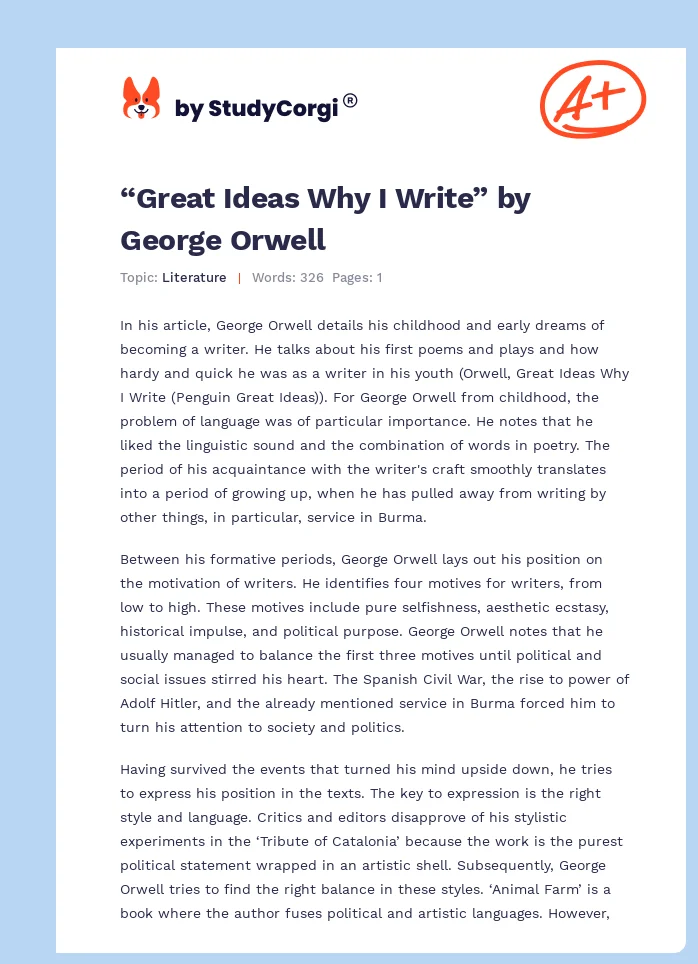 “Great Ideas Why I Write” by George Orwell. Page 1