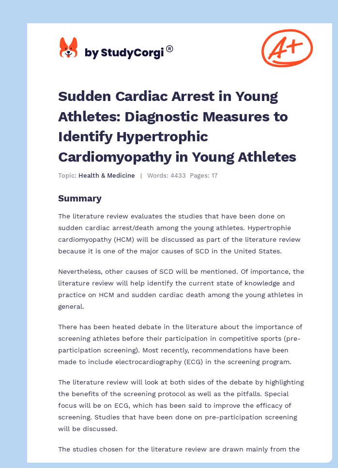 Sudden Cardiac Arrest in Young Athletes: Diagnostic Measures to Identify Hypertrophic Cardiomyopathy in Young Athletes. Page 1