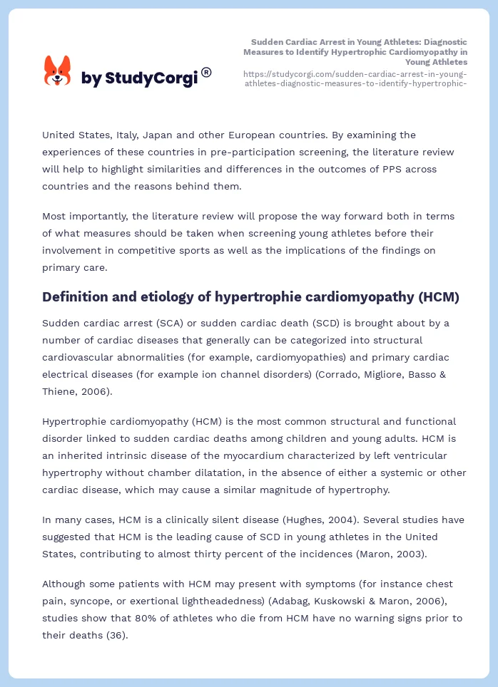 Sudden Cardiac Arrest in Young Athletes: Diagnostic Measures to Identify Hypertrophic Cardiomyopathy in Young Athletes. Page 2