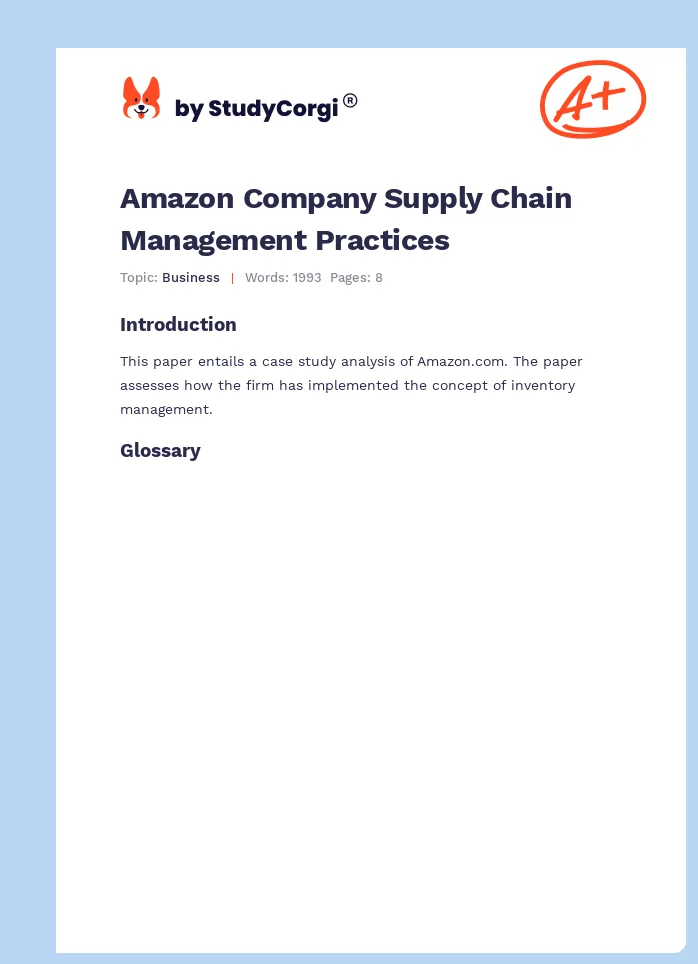 Amazon Company Supply Chain Management Practices. Page 1