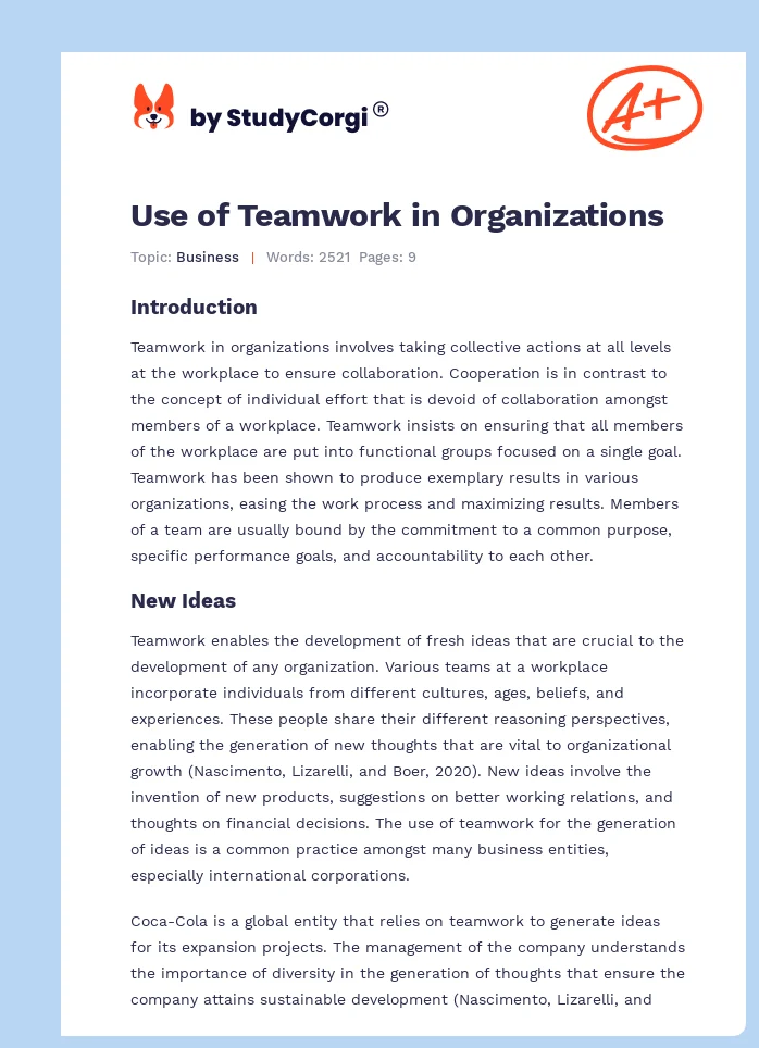 Use of Teamwork in Organizations. Page 1