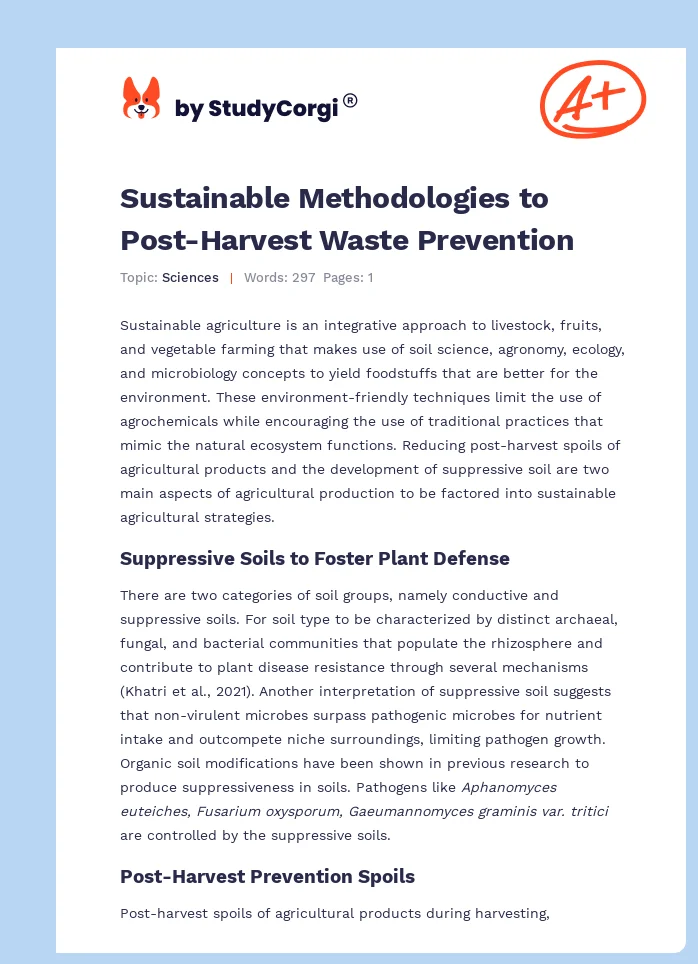 Sustainable Methodologies to Post-Harvest Waste Prevention. Page 1