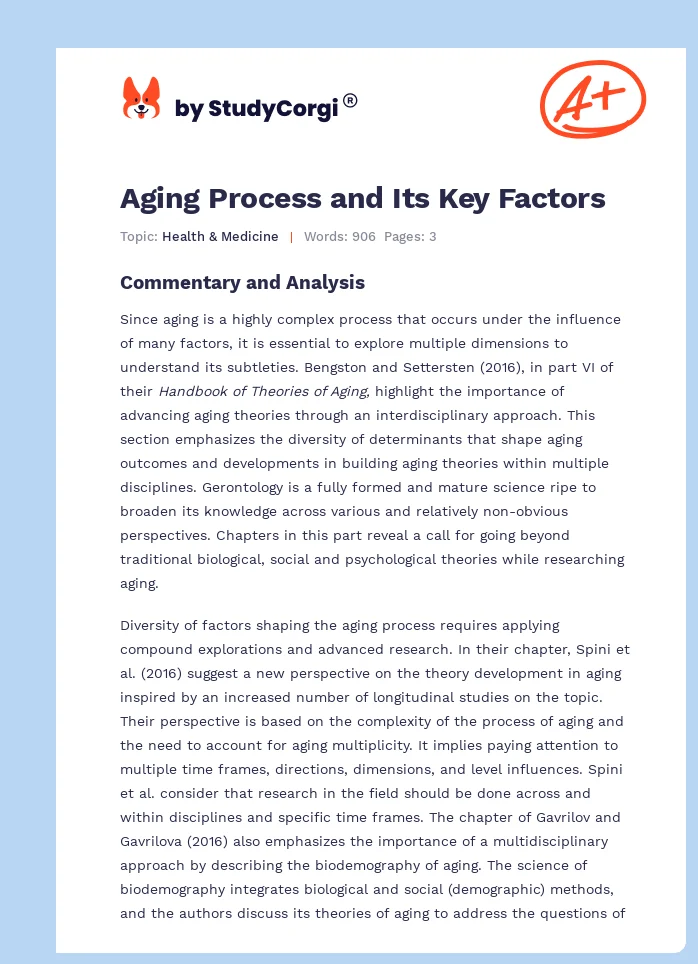 Aging Process and Its Key Factors. Page 1