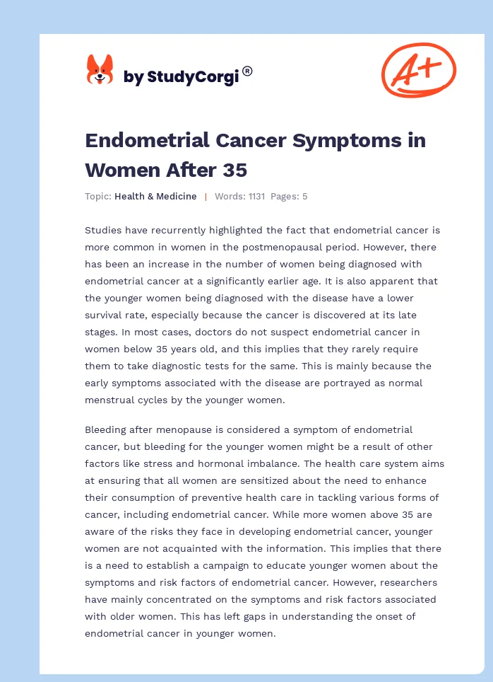 Endometrial Cancer Symptoms in Women After 35. Page 1