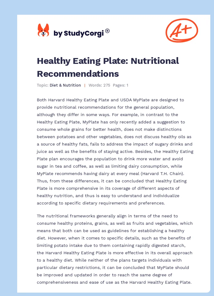 Healthy Eating Plate: Nutritional Recommendations. Page 1