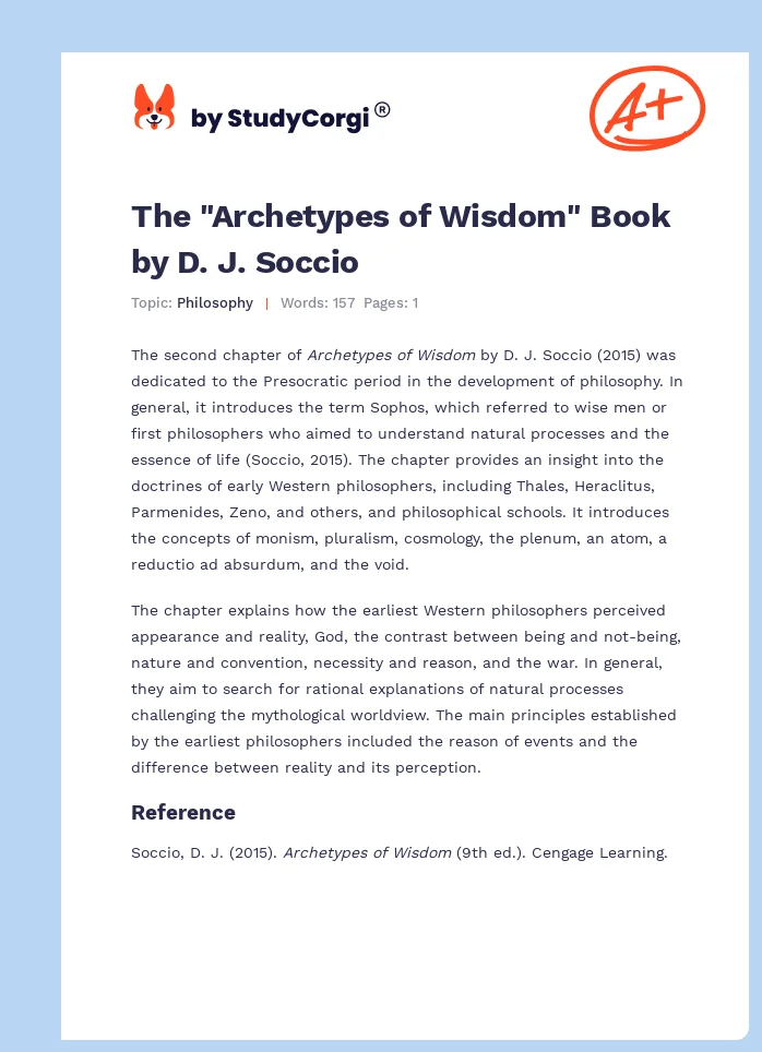 The "Archetypes of Wisdom" Book by D. J. Soccio. Page 1