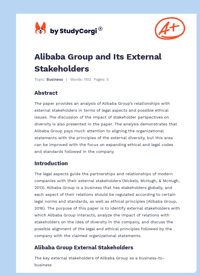 Alibaba Group and Its External Stakeholders. Page 1
