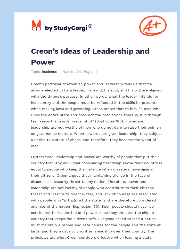 Creon’s Ideas of Leadership and Power. Page 1