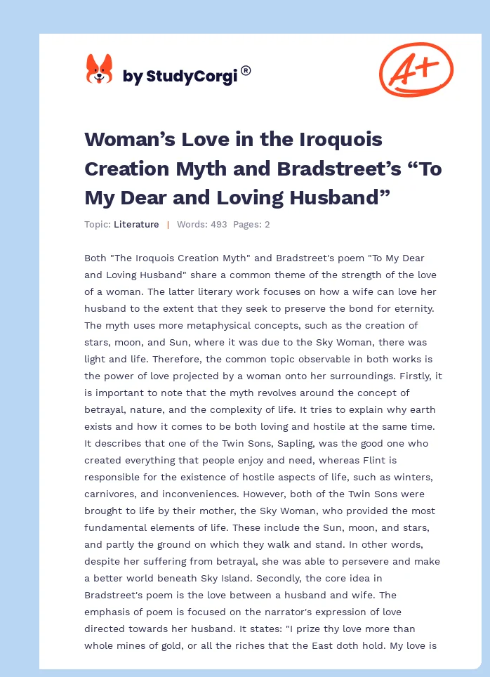 Woman’s Love in the Iroquois Creation Myth and Bradstreet’s “To My Dear and Loving Husband”. Page 1