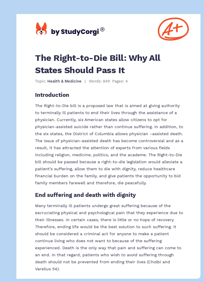 The Right-to-Die Bill: Why All States Should Pass It. Page 1