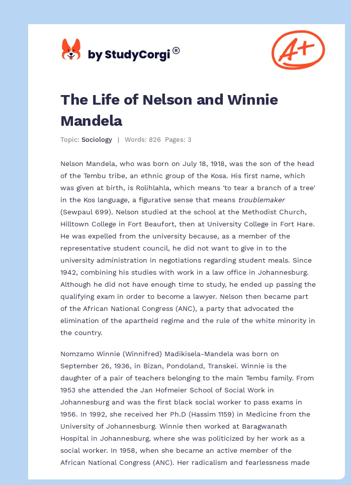 The Life of Nelson and Winnie Mandela. Page 1