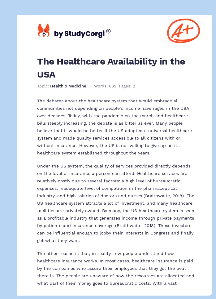 The Healthcare Availability in the USA. Page 1