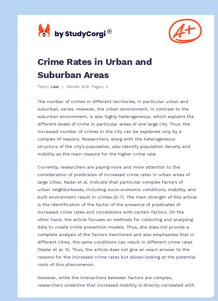 Crime Rates in Urban and Suburban Areas. Page 1