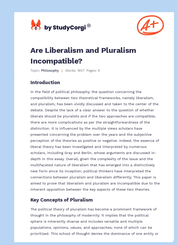 Are Liberalism and Pluralism Incompatible?. Page 1