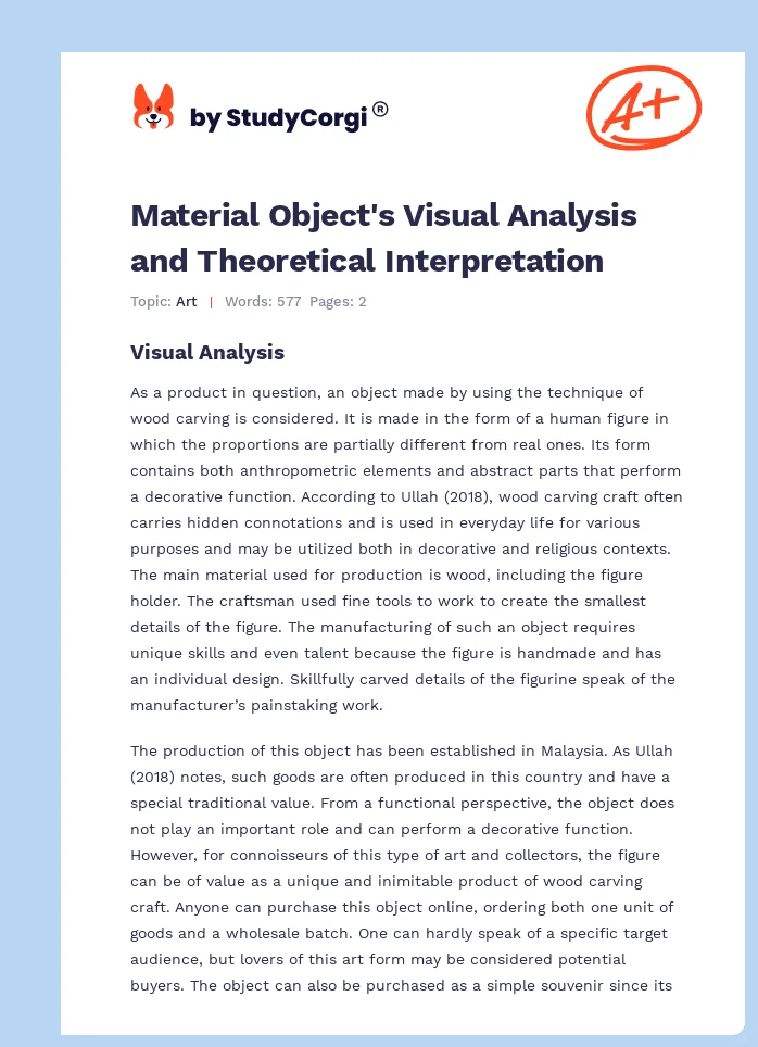 Material Object's Visual Analysis and Theoretical Interpretation. Page 1