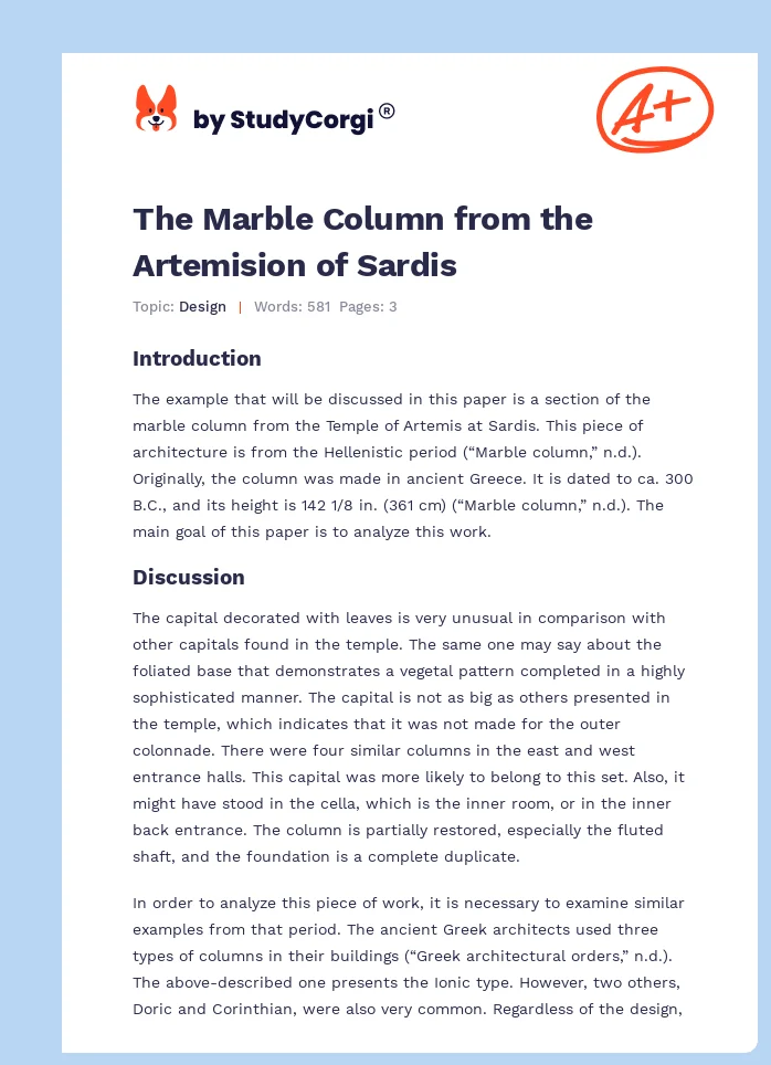 The Marble Column from the Artemision of Sardis. Page 1
