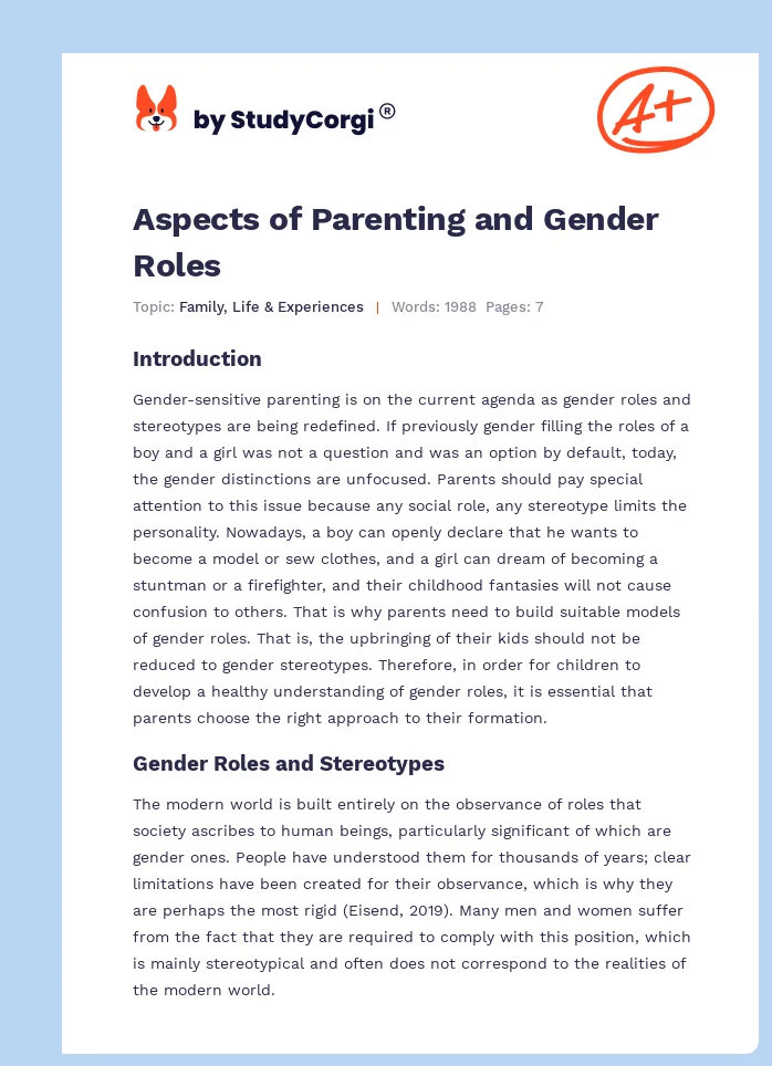 Aspects of Parenting and Gender Roles. Page 1