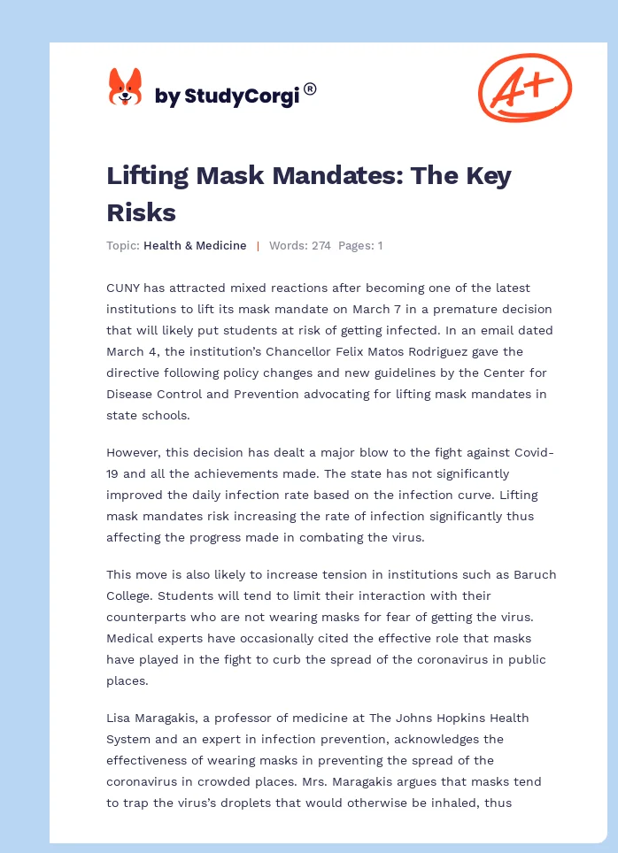 Lifting Mask Mandates: The Key Risks. Page 1