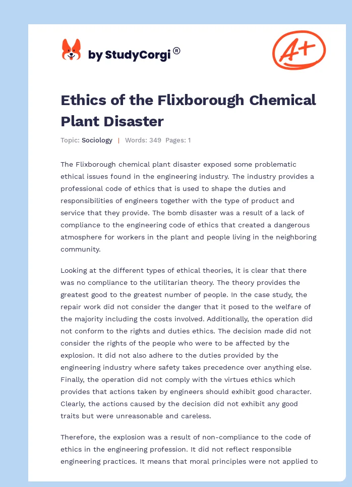 Ethics of the Flixborough Chemical Plant Disaster. Page 1