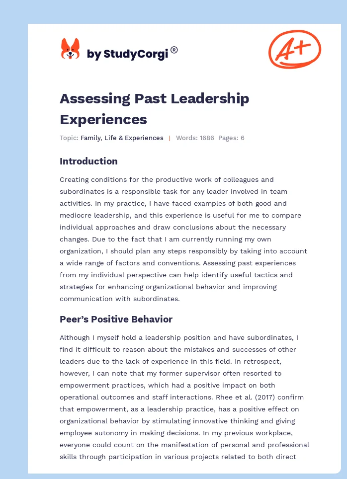 Assessing Past Leadership Experiences. Page 1