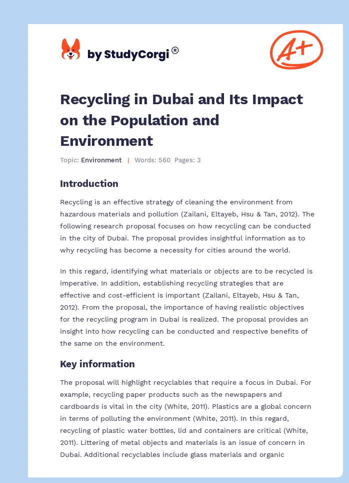 Recycling in Dubai and Its Impact on the Population and Environment. Page 1