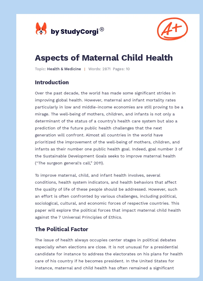 Aspects of Maternal Child Health. Page 1