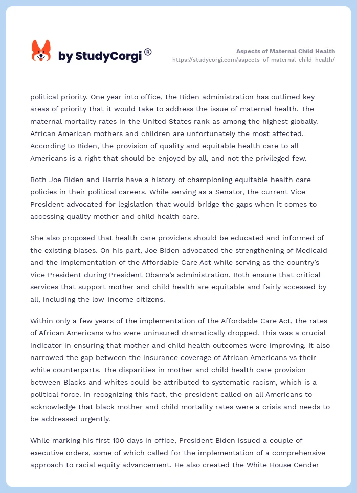 Aspects of Maternal Child Health. Page 2