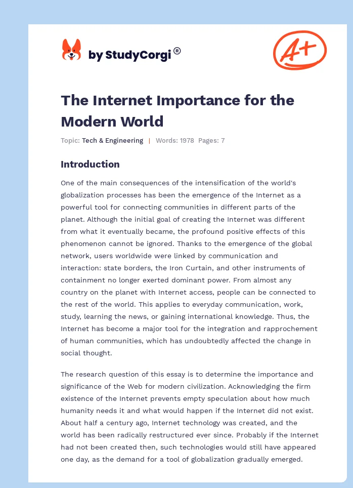 The Internet Importance for the Modern World. Page 1