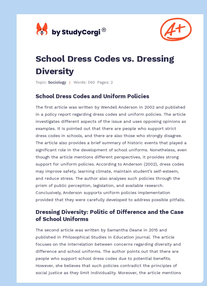 School Dress Codes vs. Dressing Diversity. Page 1
